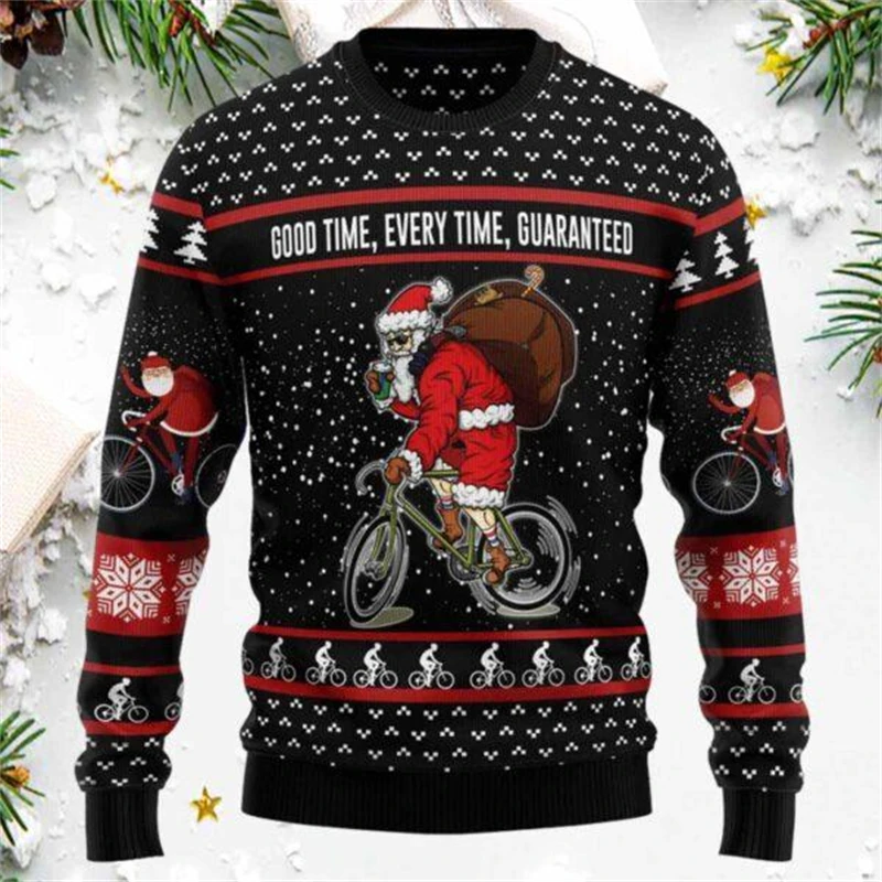 Color: SKY BLUE, Size: XL - Funny Santa Claus Graphic Ugly Christmas Sweater 2026 Men Fashion Autumn Winter 3D Printed Sweatshirt Casual Oversized Pullovers