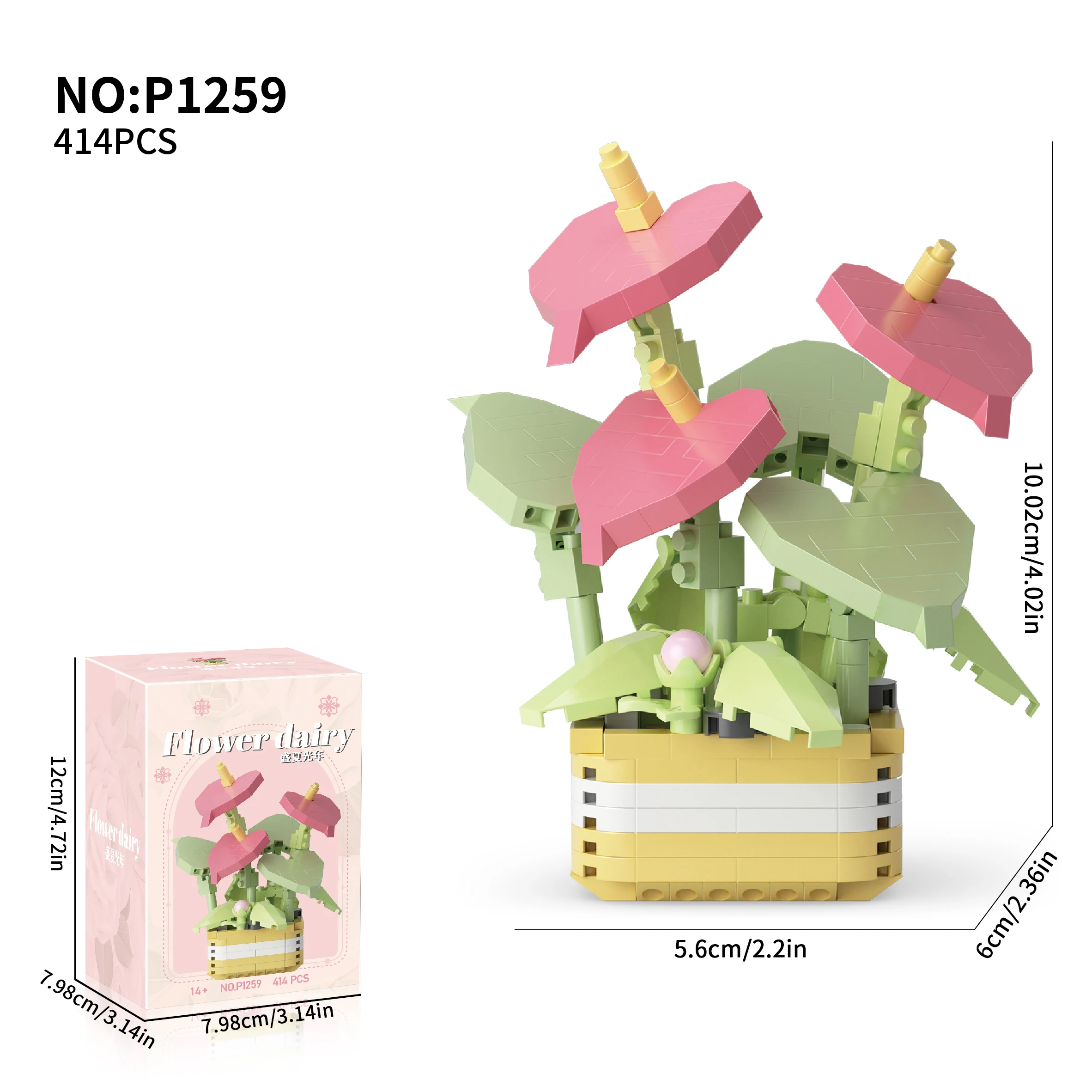 Color: Black - Flowers Plants Bonsai Building Blocks Succulent Potted Assembly Bricks Model Desktop Decoration Girl Toys Kids Holiday Gifts