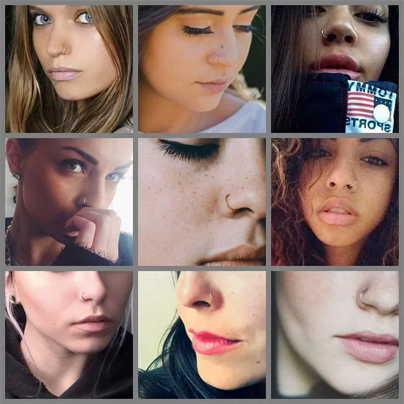 Metal color: Champagne gold - 6/8/10mm Surgical Steel Fake Non Nose Stud Ring False Lip Curler Septum Piercing Hoop Jewelry for Women Men Body Accessories