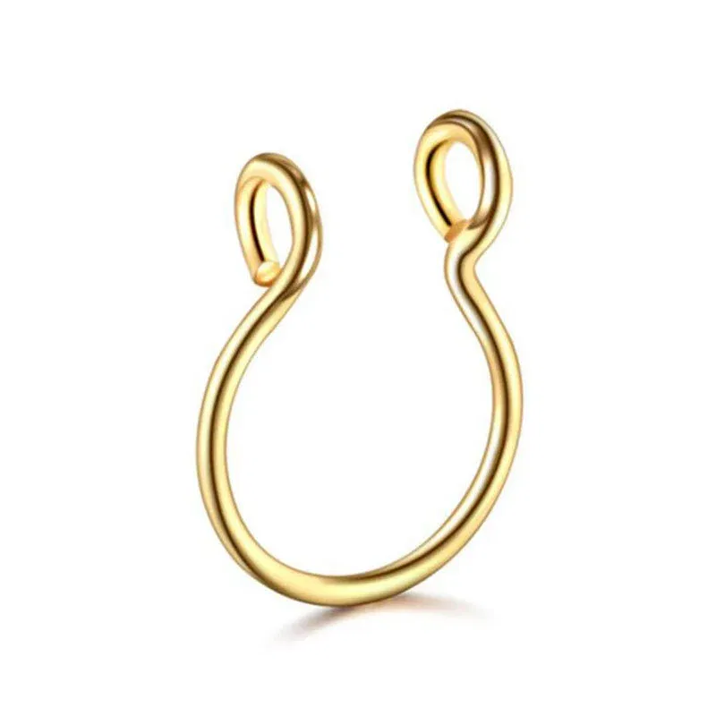 Metal color: Champagne gold - 6/8/10mm Surgical Steel Fake Non Nose Stud Ring False Lip Curler Septum Piercing Hoop Jewelry for Women Men Body Accessories