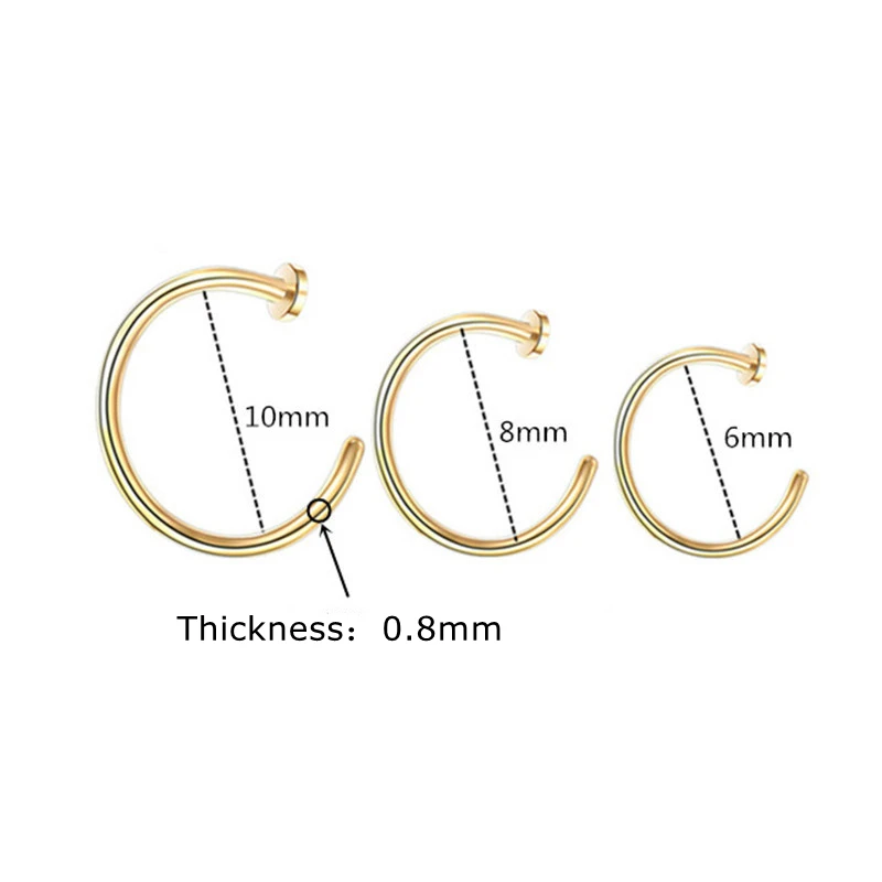 Metal color: Champagne gold - 6/8/10mm Surgical Steel Fake Non Nose Stud Ring False Lip Curler Septum Piercing Hoop Jewelry for Women Men Body Accessories