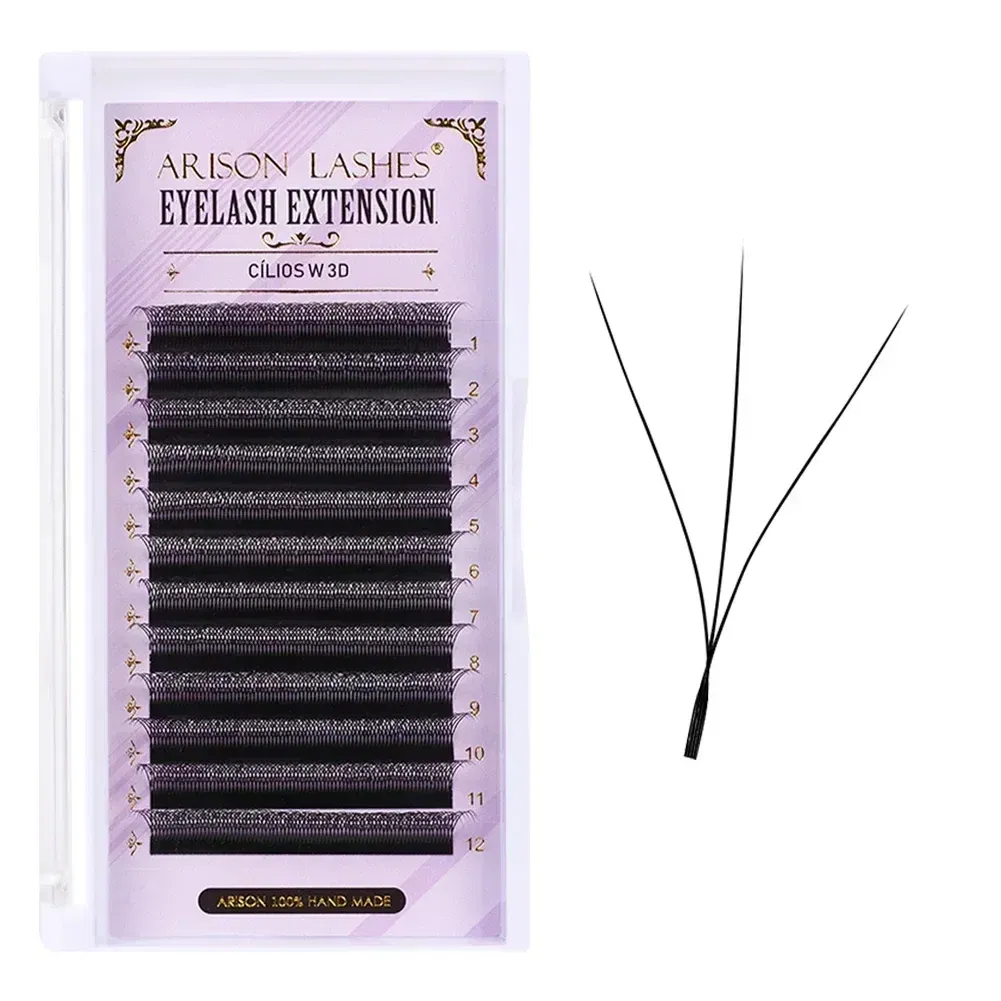 Color: Brushed Chrome, Curl: C, Thickness: 0.07mm, Length: 11mm - ARISON LASHES W Shape 3/4/5/6D Eyelashes Extension Premade Volume Fans YY-shape Lashes Faux Mink Soft Easy Faning Natural Lashes
