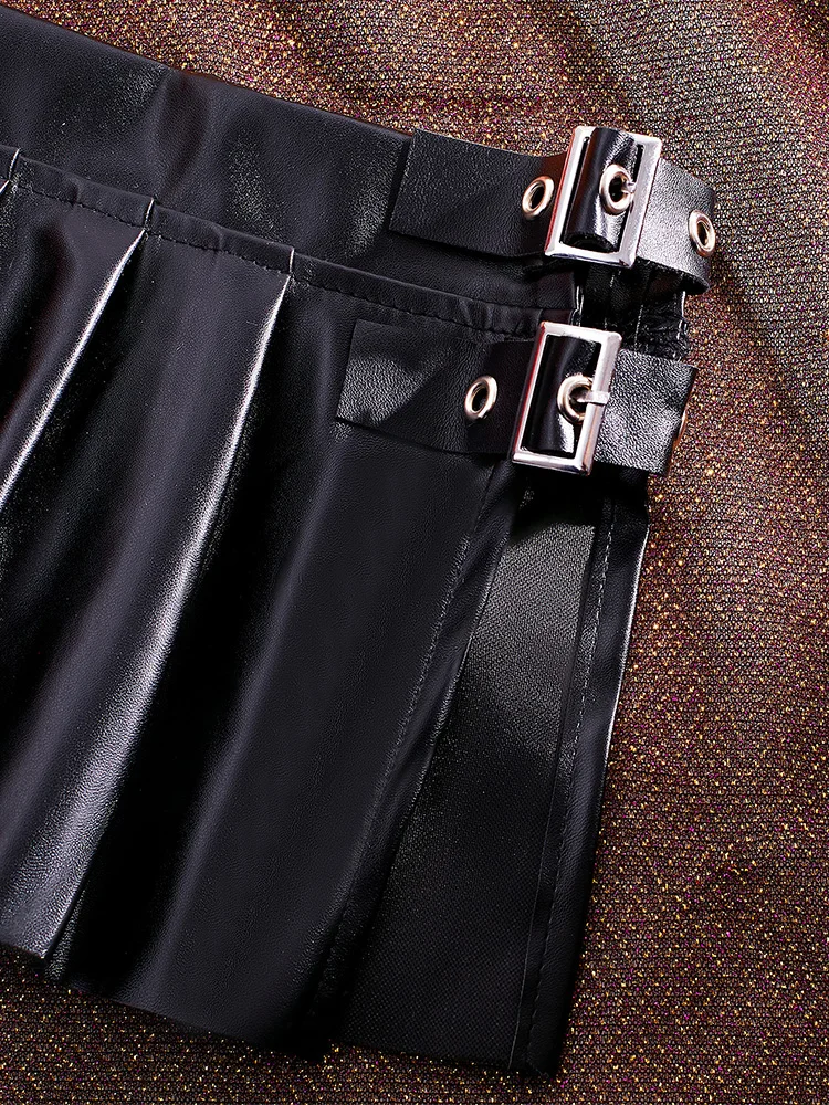 Color: black, Size: XL, Ships From: CHINA - Sexy PU Leather Pleated Skirt Women Solid Basic Mini Skirt Low Waist Skirt Female Nightwear Micro Bikini Skirts Nightclub Skirts
