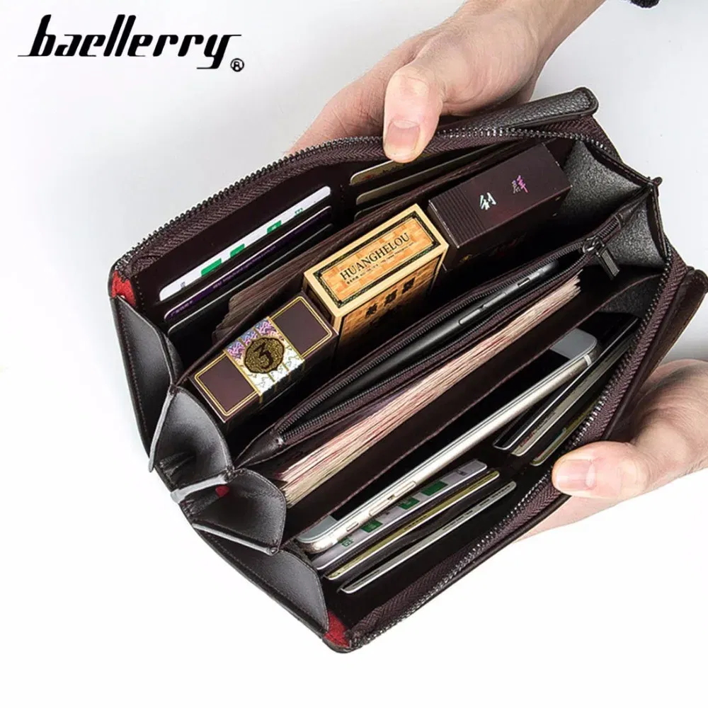 Color: black - Baellerry Men Clutch Bag Large Capacity Men Wallets Cell Phone Pocket Passcard Pocket High Quality Multifunction Wallet For Men