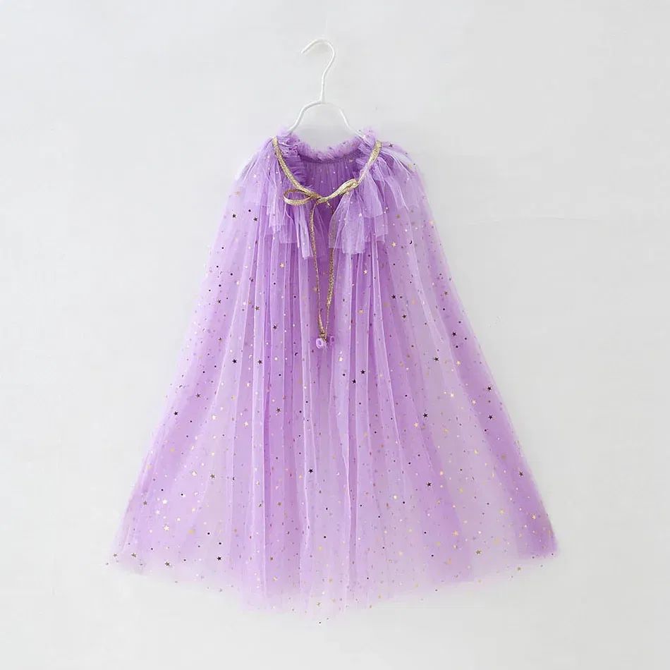 Color: Lavender, Kid Size: 3T - Little Girls Sequins Tulle Cape Children Princess Party Dress Up Cloaks Summer Thin Blue Pink White Halloween Birthday Costumes
