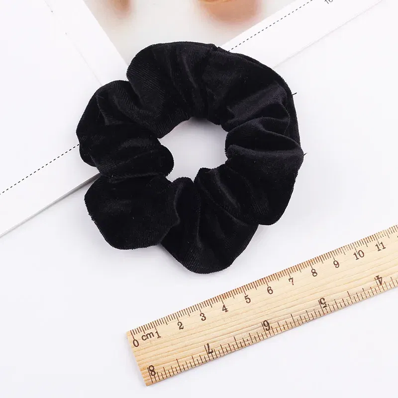 Color: Gold - New Fashion gold velvet Women Pure color wild Large intestine Elastic Hair Sports Dance Scrunchie Girls Hair Accessories