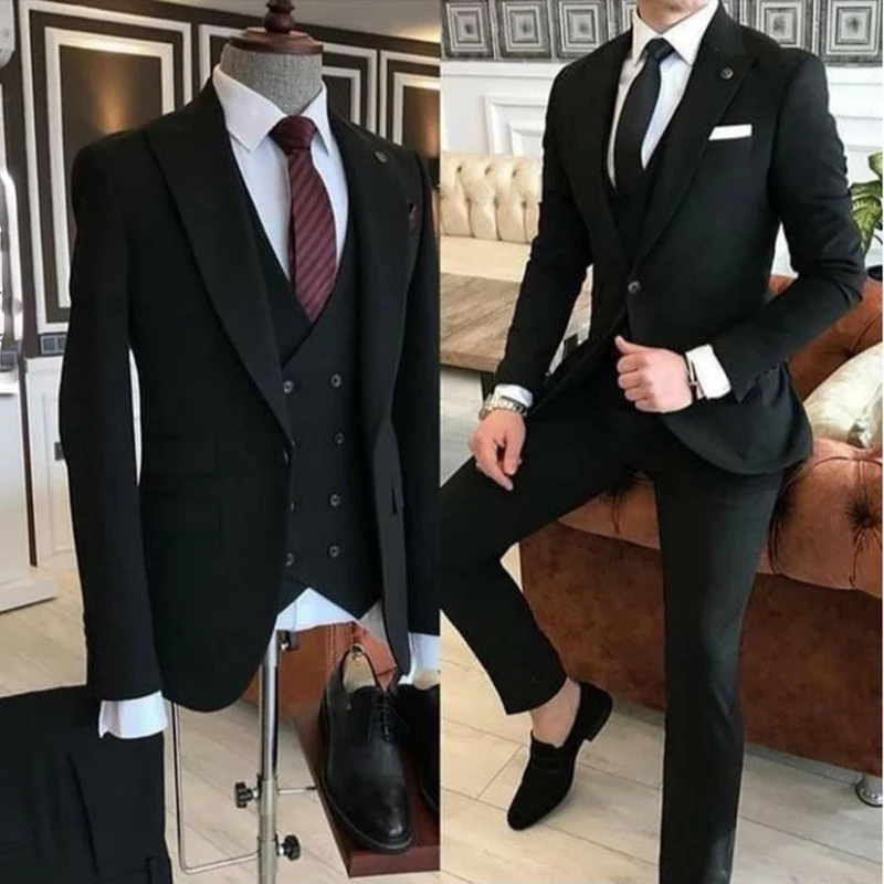 Color: Dark Grey, Size: 5XL, Ships From: CHINA - Groom Wear 3 Pieces Gray Men Suits 2021 Slim Fit Peak Lapel One Button Tailor Made Terno Masculino (Jacket+Pants+Vest+Tie?‰