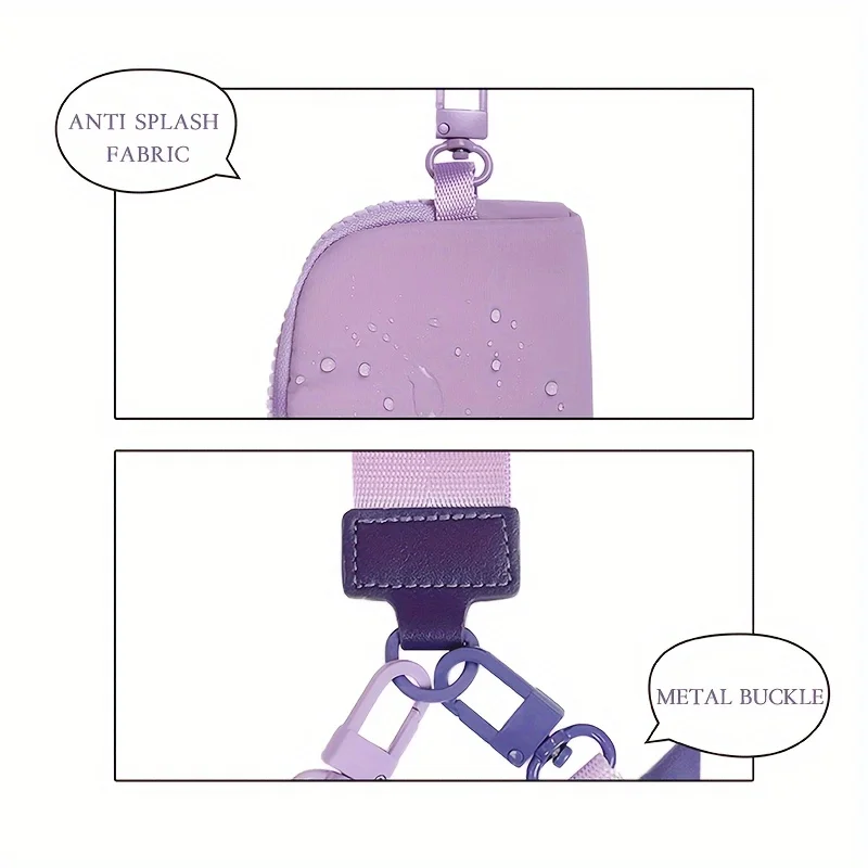 Color: Beige - Double Pouch Wristlet Keychain Wallet Small Zipper Coin Purse Women Portable Detachable Key Card Holder Change Pocket Handbag