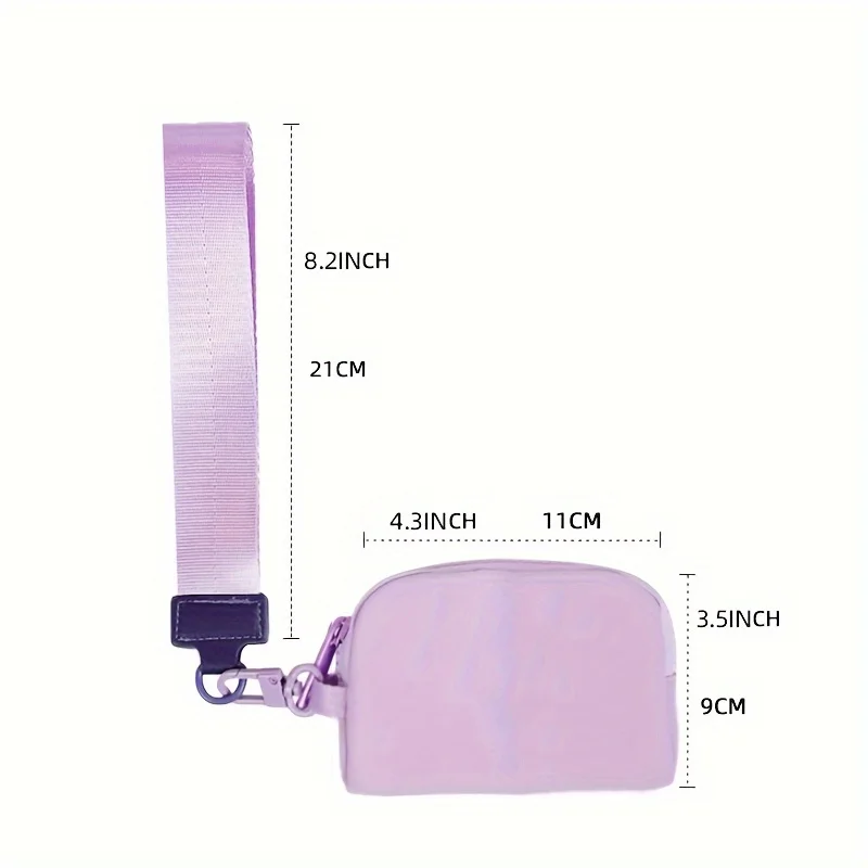 Color: Beige - Double Pouch Wristlet Keychain Wallet Small Zipper Coin Purse Women Portable Detachable Key Card Holder Change Pocket Handbag