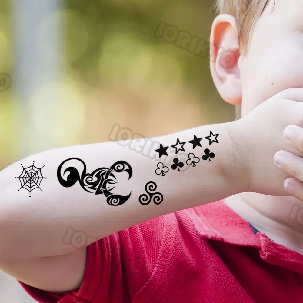 Color: black - Tribal Scorpion Temporary Tattoos For Kids Women Men Adult Face Fake Black Star Tattoo Sticker Body Art Poker Small Tatoos Arm