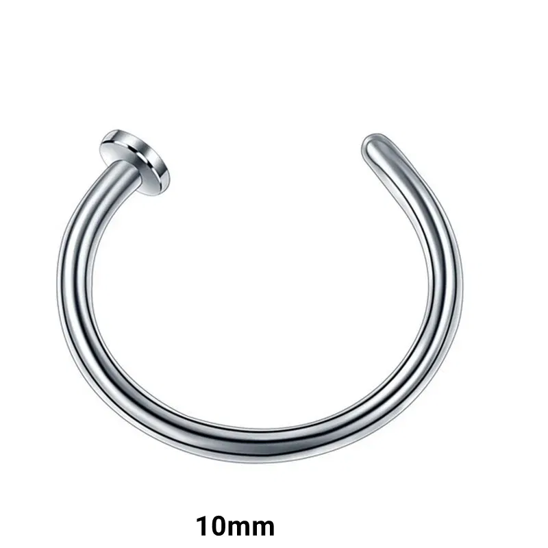 Metal color: ROSE GOLD COLOR - 6/8/10mm Surgical Steel Fake Non Nose Stud Ring False Lip Curler Septum Piercing Hoop Jewelry for Women Men Body Accessories
