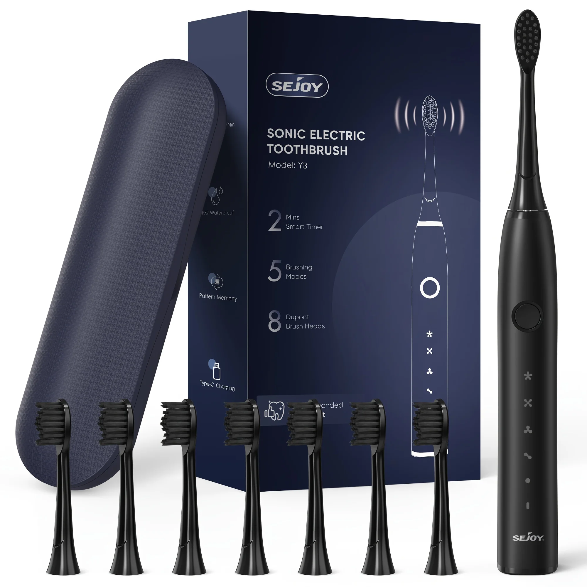 Color: black, Ships From: CHINA - Electric Toothbrush Tooth Brush USB Rechargeable Adult Ultrasonic Teeth Cleaning 8 Replacement Toothbrush Heads