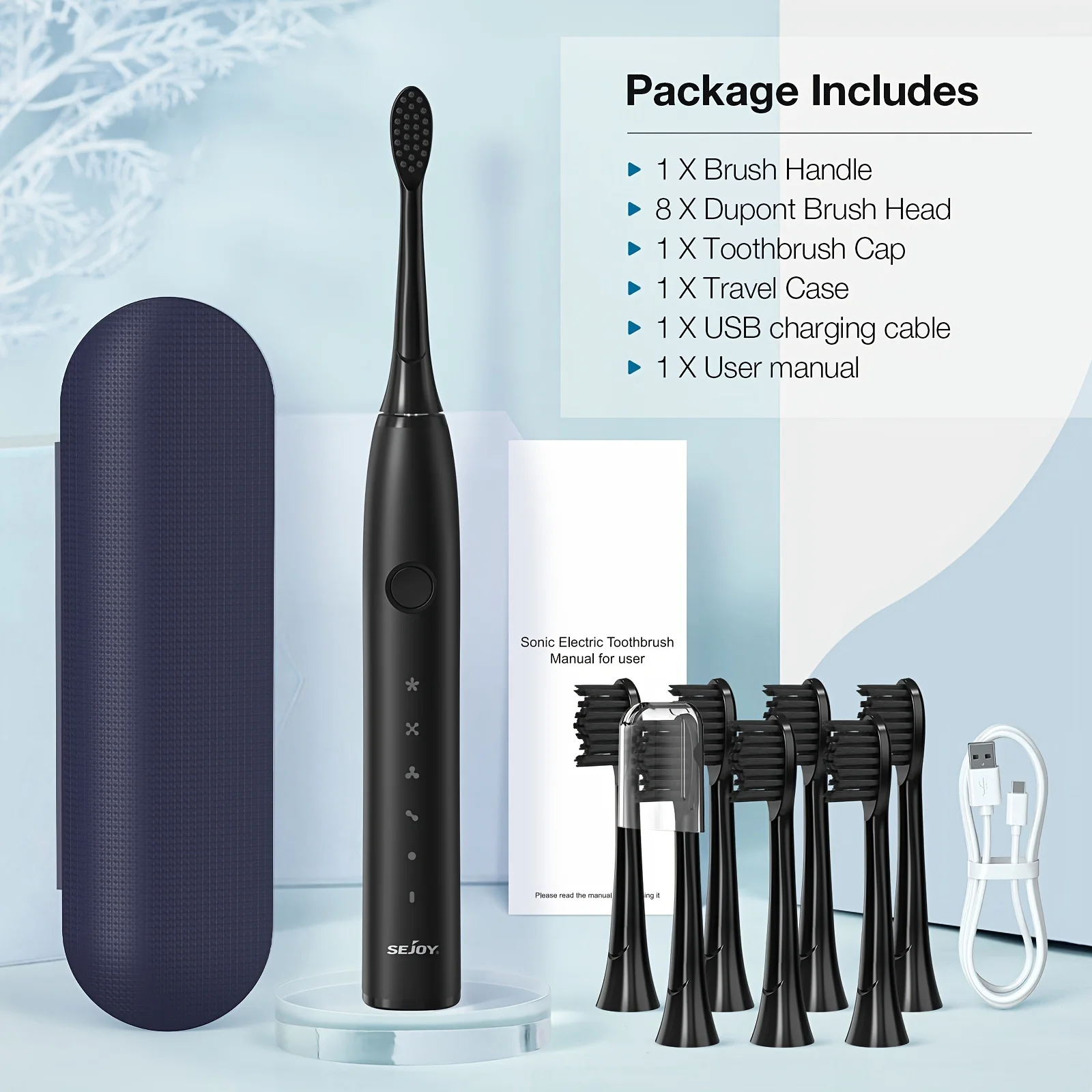 Color: black, Ships From: CHINA - Electric Toothbrush Tooth Brush USB Rechargeable Adult Ultrasonic Teeth Cleaning 8 Replacement Toothbrush Heads