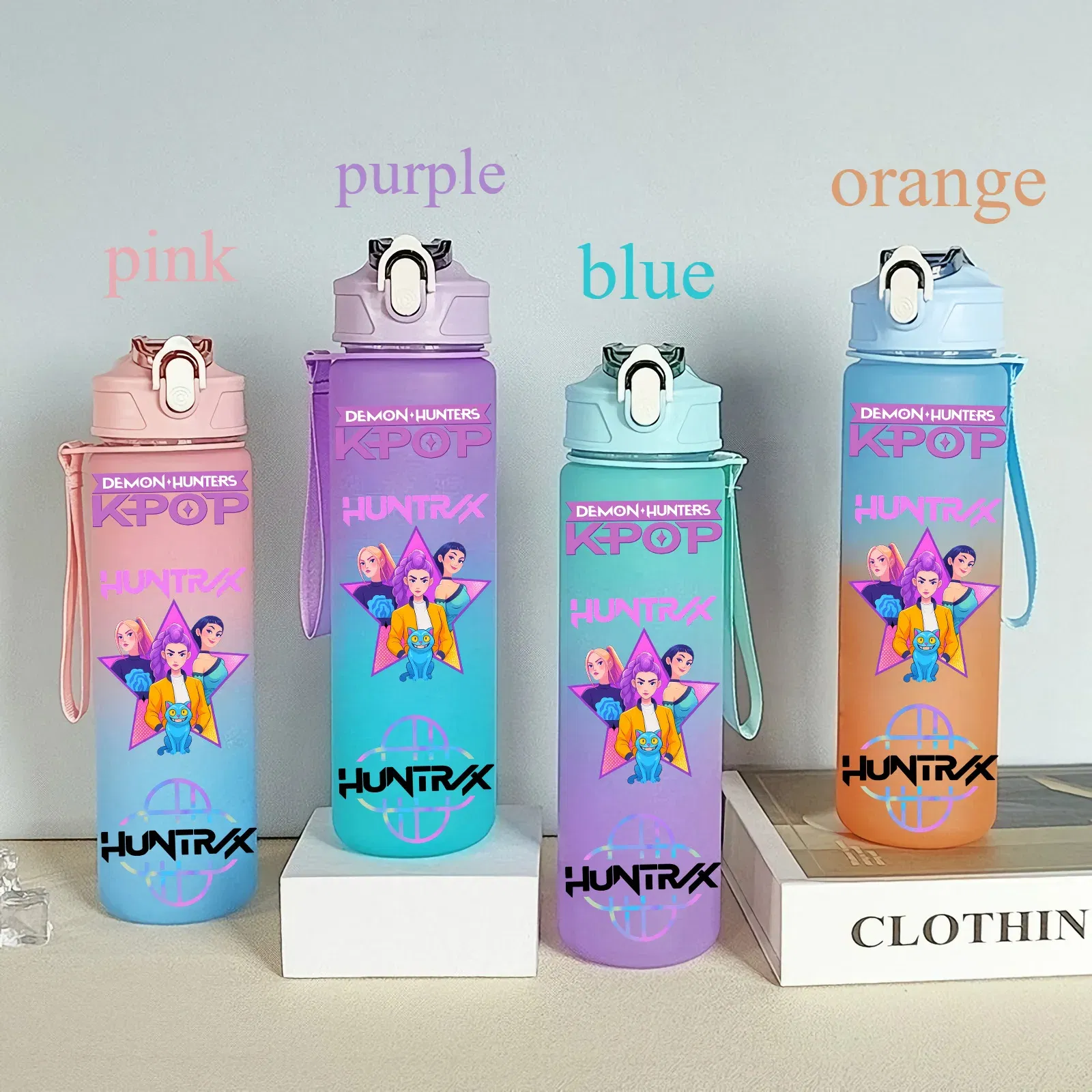 Color: Brown, Size: 12" - 750ML K-pop Demon Hunters HUNTR X Rumi Mira Zoey Jinu Celine Kpop Plastic Water Cup K Pop Drinking Bottle School Huntrix Gourde