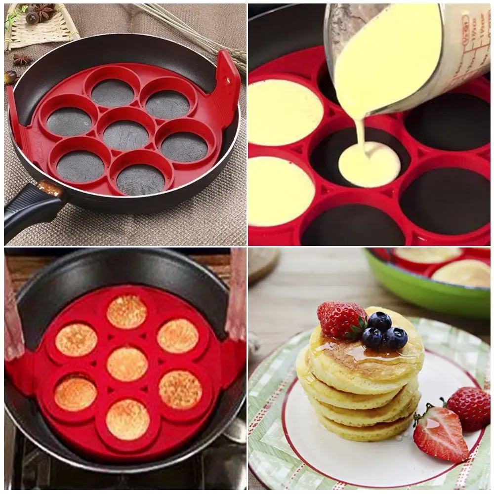 Color: light yellow - Egg Pancake Ring Non-stick Pancake Machine Mold Silicone Egg Frying Pan Forming Machine Omelet Mold Kitchen Baking Accessories