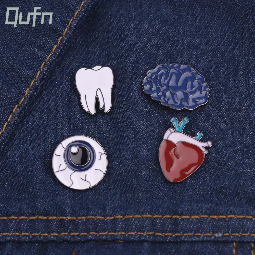 Metal color: Rhodium Plated, Ships From: CHINA - Creative Cartoon Human Organs Brooch Eye Teeth Heart Enamel Lapel Pins Medical Student Commemorate Gifts Jewelry Accessories