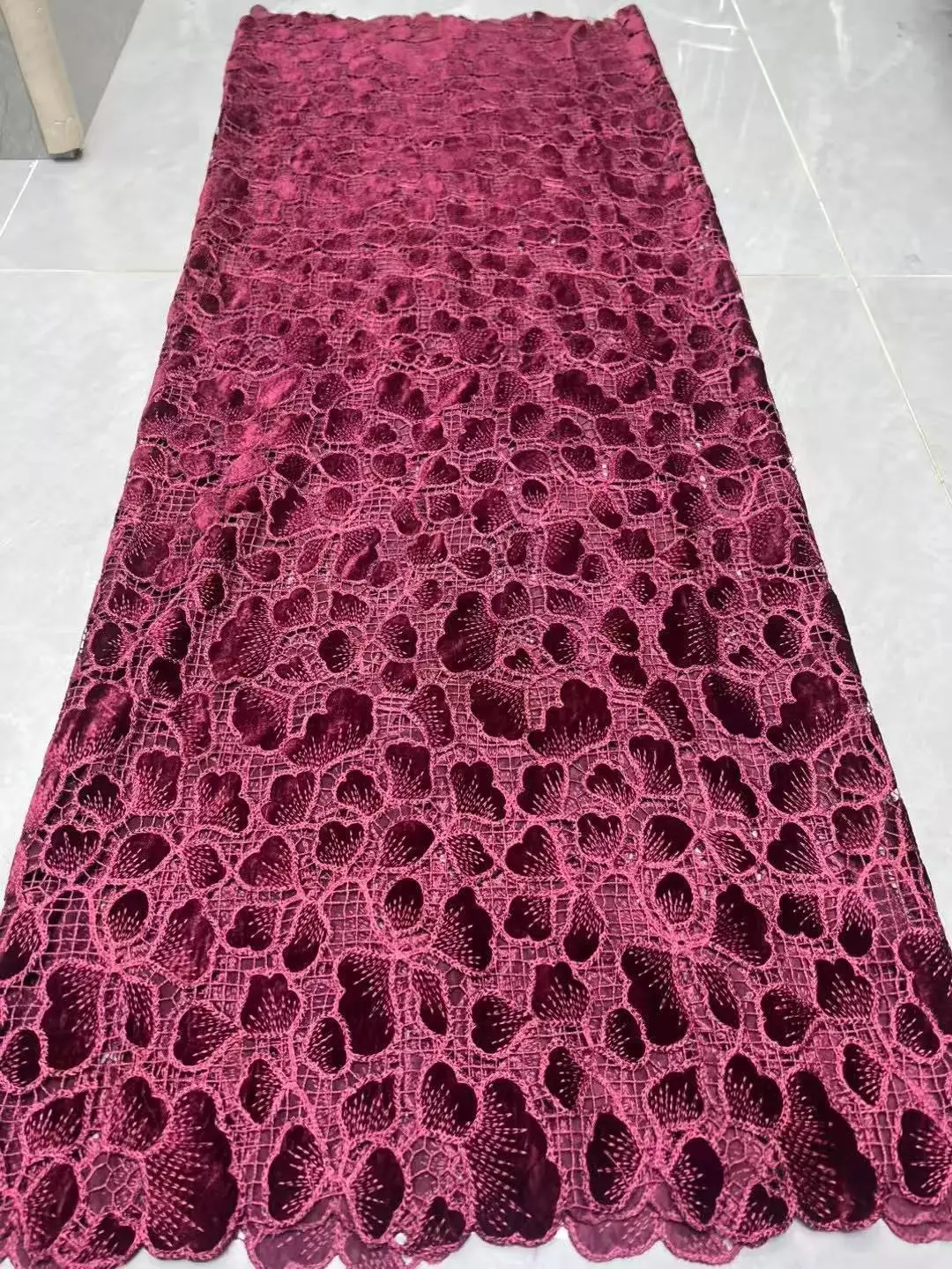 Color: GRAY, Width: 120cm, Length: 5 yards - Highest Quality Original Korea Velvet Lace African Guipure Cord Suede Fabric Modern Traditional Events Celebrants Flannel Dress