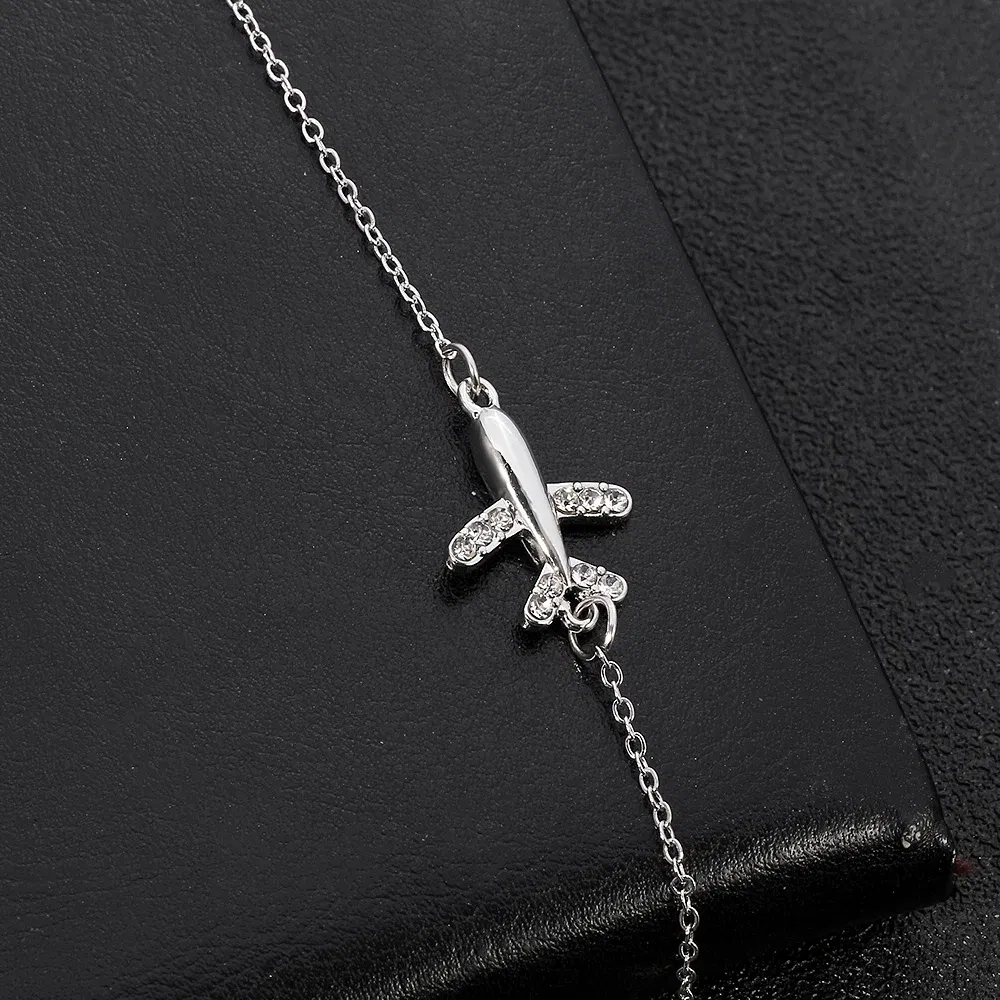 Cute Mini Airplane Pendant Literary Bracelet Trendy Girls Charm Brands Crystal Drop Aircraft Bracelet for Women Anniversary Gift