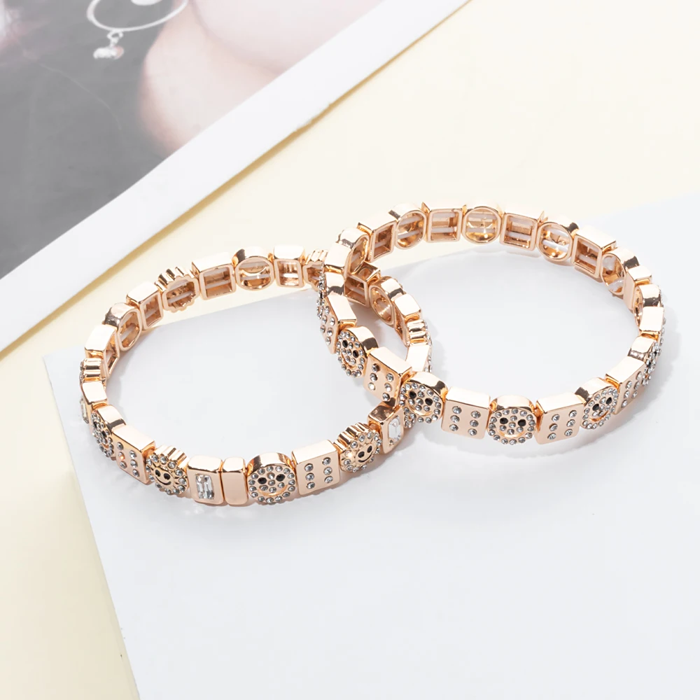 Metal Color: Pink, Ships From: CHINA, Diameter: 50-52mm - 2024 New Rhinestone Happy Bangle For Women Diamond Hand Accessory