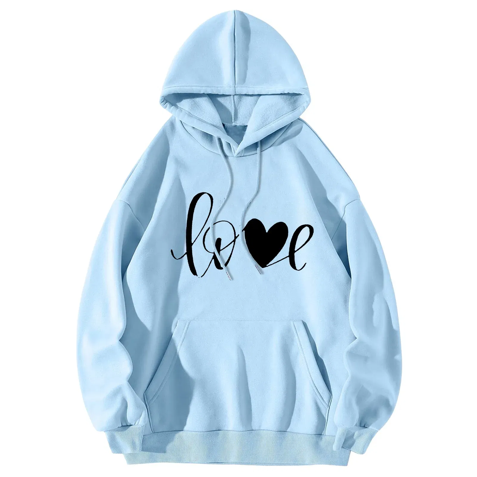 Color: Light Blue, Size: XXL, Ships From: United States - Men Women Print Long Sleeve Round Neck Hooded Tops Sweatshirt Hoodies Lightweight