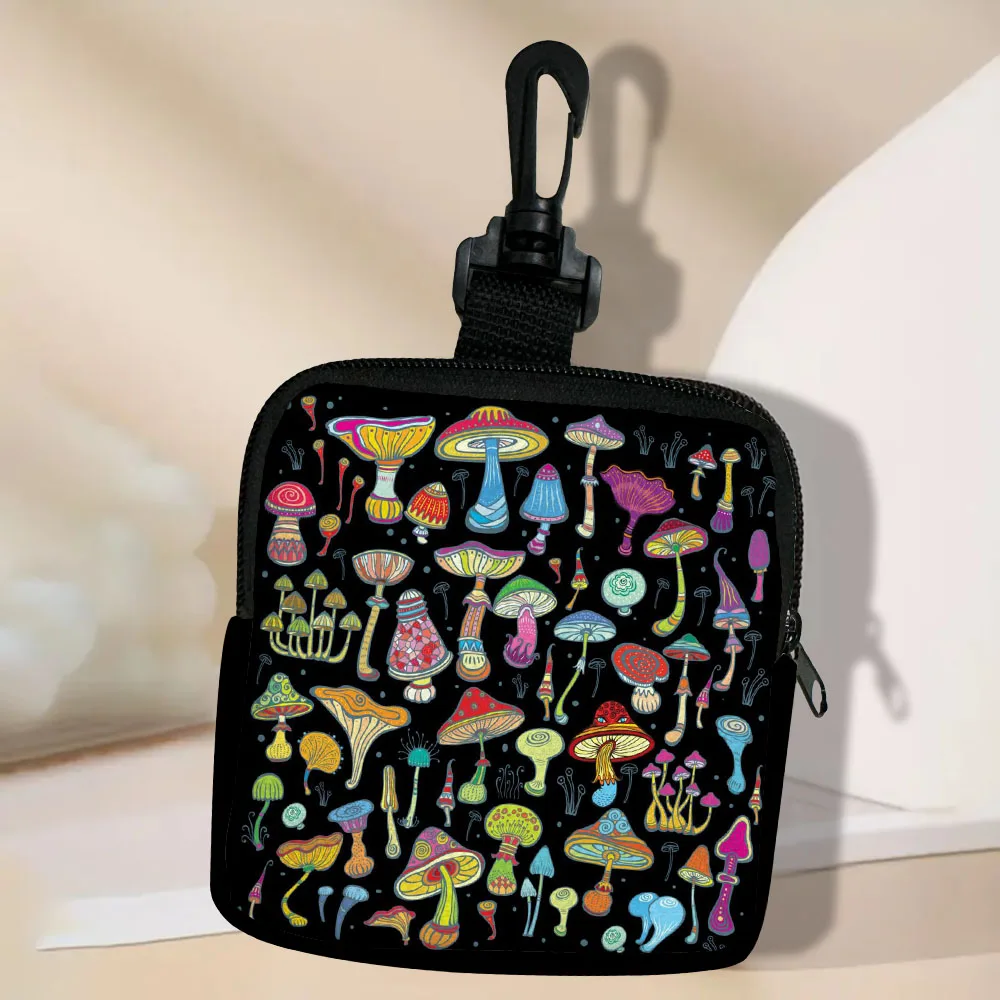 Color: Brown - Mushroom-Seamless-Pattern Portable Women  Coin Bag  Money Purse Id Card Holder Wallet Case Zipper Key Storage Pouch Key Bag 5.23