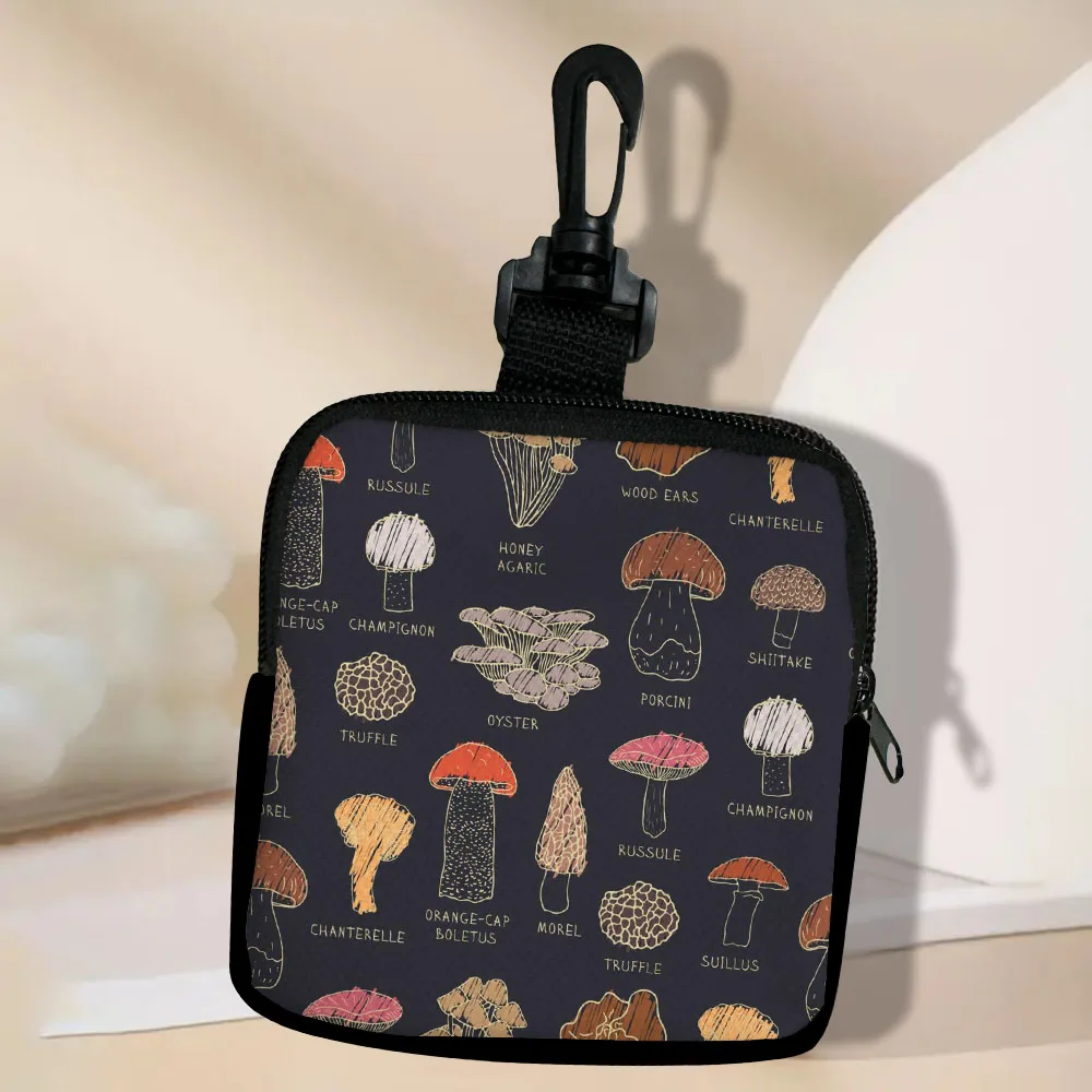 Color: Brown - Mushroom-Seamless-Pattern Portable Women  Coin Bag  Money Purse Id Card Holder Wallet Case Zipper Key Storage Pouch Key Bag 5.23