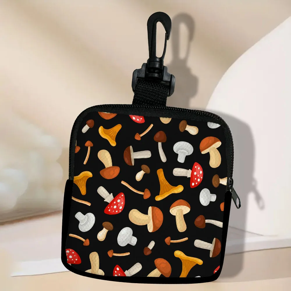 Color: Brown - Mushroom-Seamless-Pattern Portable Women  Coin Bag  Money Purse Id Card Holder Wallet Case Zipper Key Storage Pouch Key Bag 5.23