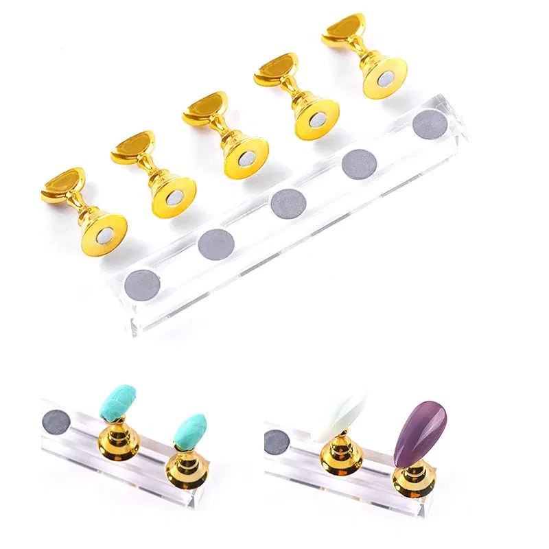 Color: black - 5pcs/Pack Chess Magnetic Nail Holder Practice Display Stand Gold Silver Rose-Golden Showing Shelf Gel Polish Display Stand Tools