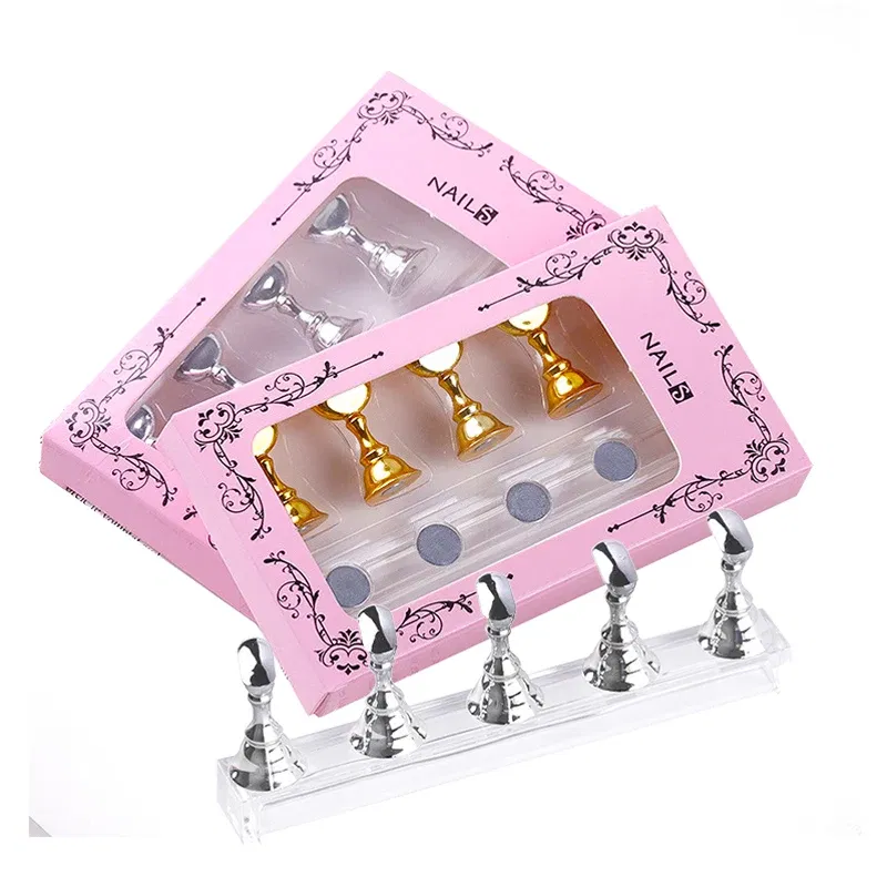 Color: black - 5pcs/Pack Chess Magnetic Nail Holder Practice Display Stand Gold Silver Rose-Golden Showing Shelf Gel Polish Display Stand Tools