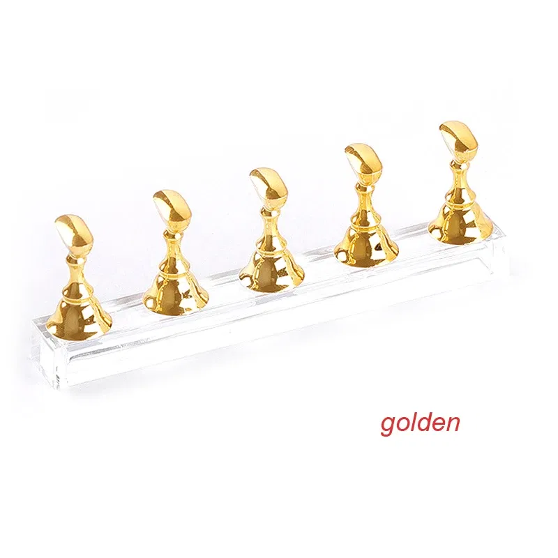 Color: black - 5pcs/Pack Chess Magnetic Nail Holder Practice Display Stand Gold Silver Rose-Golden Showing Shelf Gel Polish Display Stand Tools