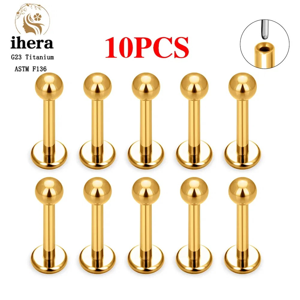 Metal color: Gold-color, Ships From: CHINA, Main Stone Color: Blue - 10PCS G23 Titanium Lip Ring Labret Piercing Stud Earring CZ 16/18/20G Push Pin Ear Tragus Cartilage Helix Conch Pierc? Jewelry