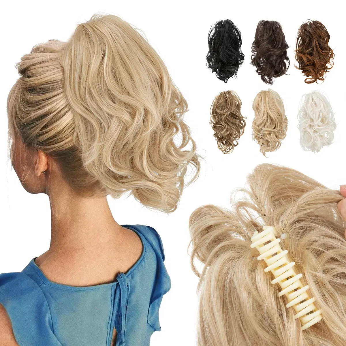 Color: P4/24 - SARLA One Piece Premium Synthetic Diy Claw Clip In Ponytail Extensions Natural Hairpiece Hair Bun Fake Blonde False Pigtail