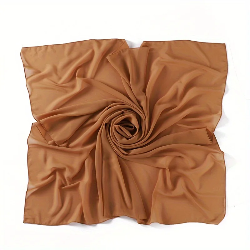 Color: khaki, Size: One Size - 110*110cm Chiffon Square Hijabs Scarf For Woman Muslim Turban Hat Islam Headscarf Women Plain Veil Jersey Hijabs Ramadan