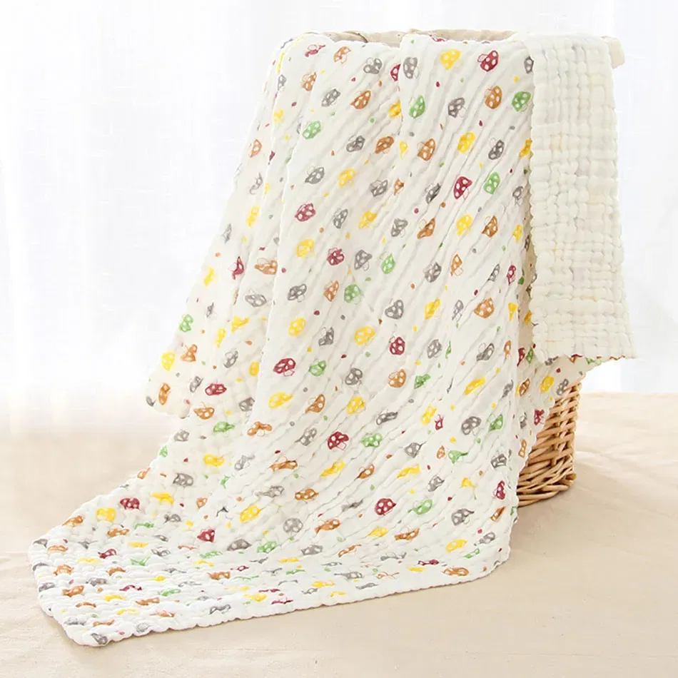 Color: Blue, Size: Option 1 - Cotton Muslin 6 Layer Baby Blankets Soft Thickened Warmth and Breathable Cozy Ideal for Swaddling and Air Conditioning Rooms Use