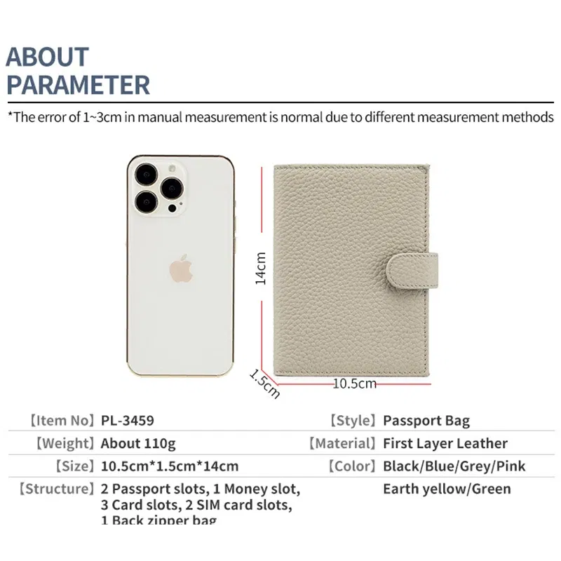 Color: green - Genuine Cow Leather Passport Holder Travel Wallet with Zipper Pocket Card Holder RFID Blocking Bifold Wallet for Men and Women