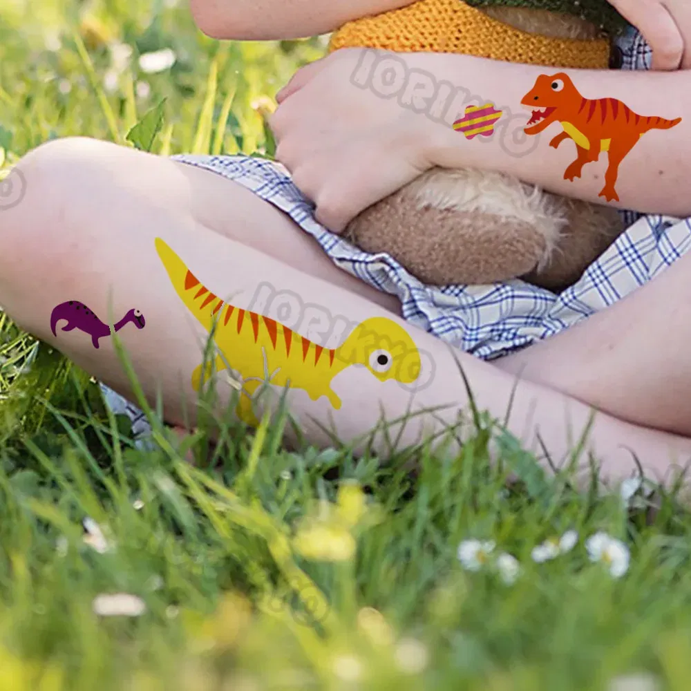 Color: plum - Colorful Dino Temporary Tattoos For Kids Boys Girl Baby Fake Jurassic Dinosaur Tattoo Sticker Small Cute Tatoos Face Hands