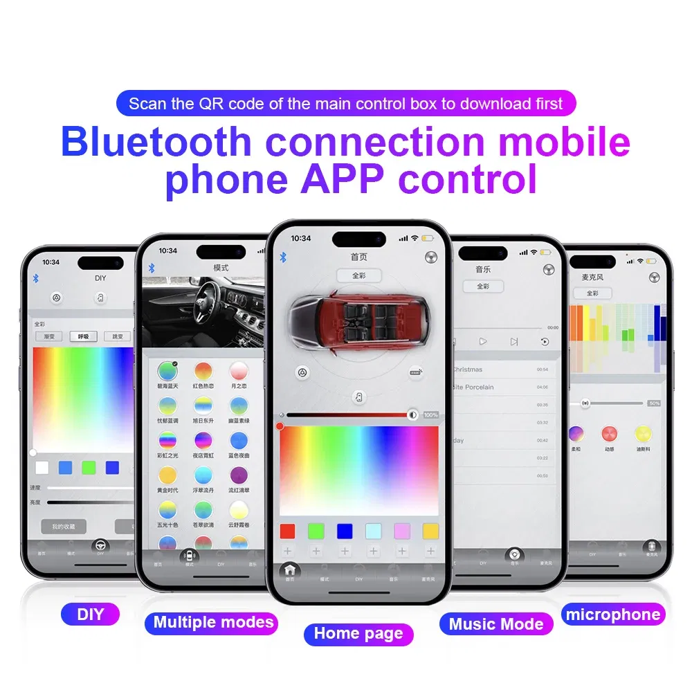 Emitting Color: DEEP BLUE - 18 in 1 Dual Zone Symphony Streamer LED Ambient Lights Car Interior 64 Colors RGB Neon Acrylic Strip Atmosphere Lighting Kit App