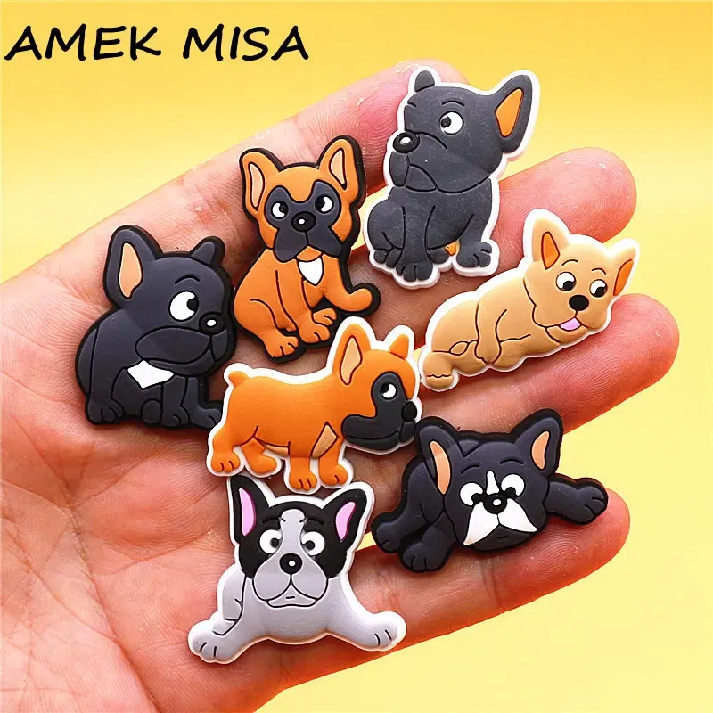 Color: Brown, Ships From: CHINA - 1pcs Cute Puppy Style PVC Shoe Charms Decorations Black Grey Yellow Bulldog Shoes Accessories Funny Pug Sandals Upper Buckle