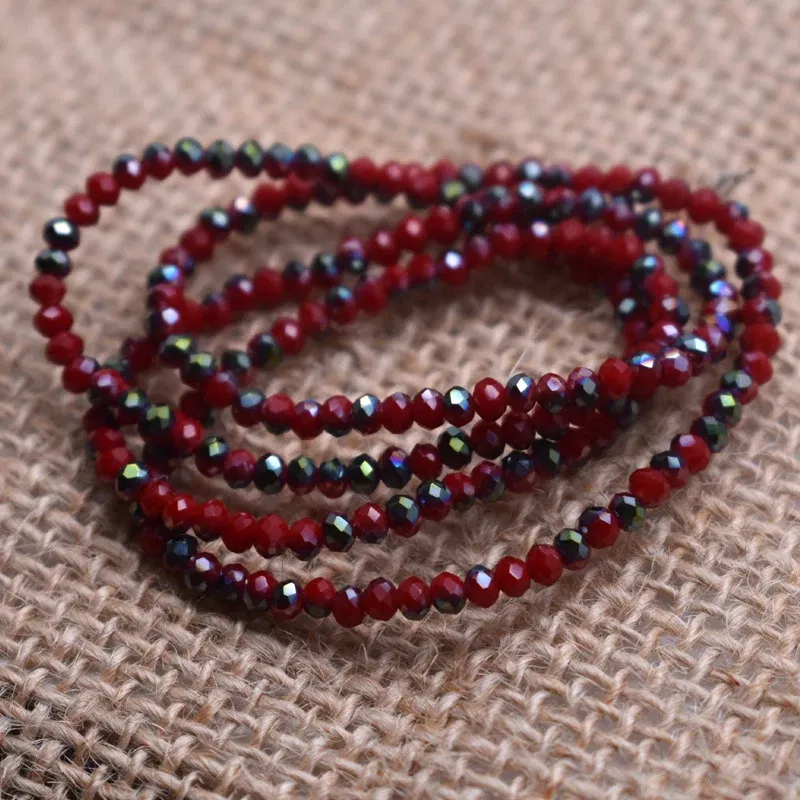 Color: Dark Red - Shining Red Purple White color 2*2mm 160pcs Rondelle Austria faceted Crystal Glass Beads Loose Spacer Beads for Jewelry Making