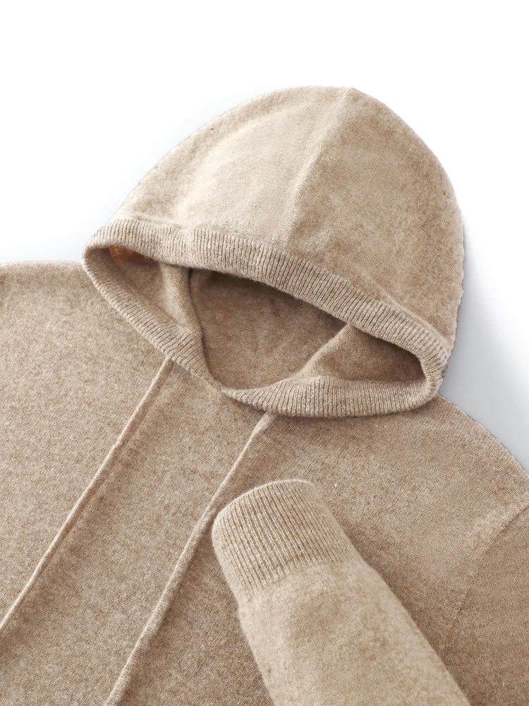 Color: WHITE, Size: L - MEETCC Luxury Men Cashmere Hooded Pullover Thick Warm Hoodie Sweater Autumn Winter 100% Cashmere Knitwear Quality Jumpers Tops