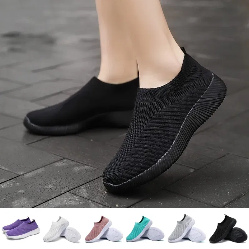 Shoe Size: 36, Color: Black - Women Vulcanized Shoes High Quality Women Sneakers Slip On Flats Shoes Women Loafers Plus Size 43 Walking Flat