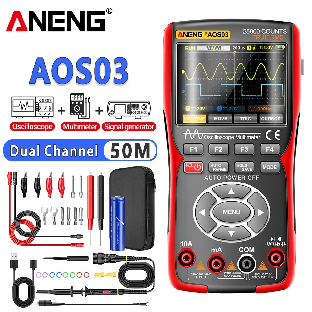 Color: WHITE - ANENG AOS03 Oscilloscope Multimeter Signal Generator Waveform Output Handheld Battery  LCD Screen Display Multimeter