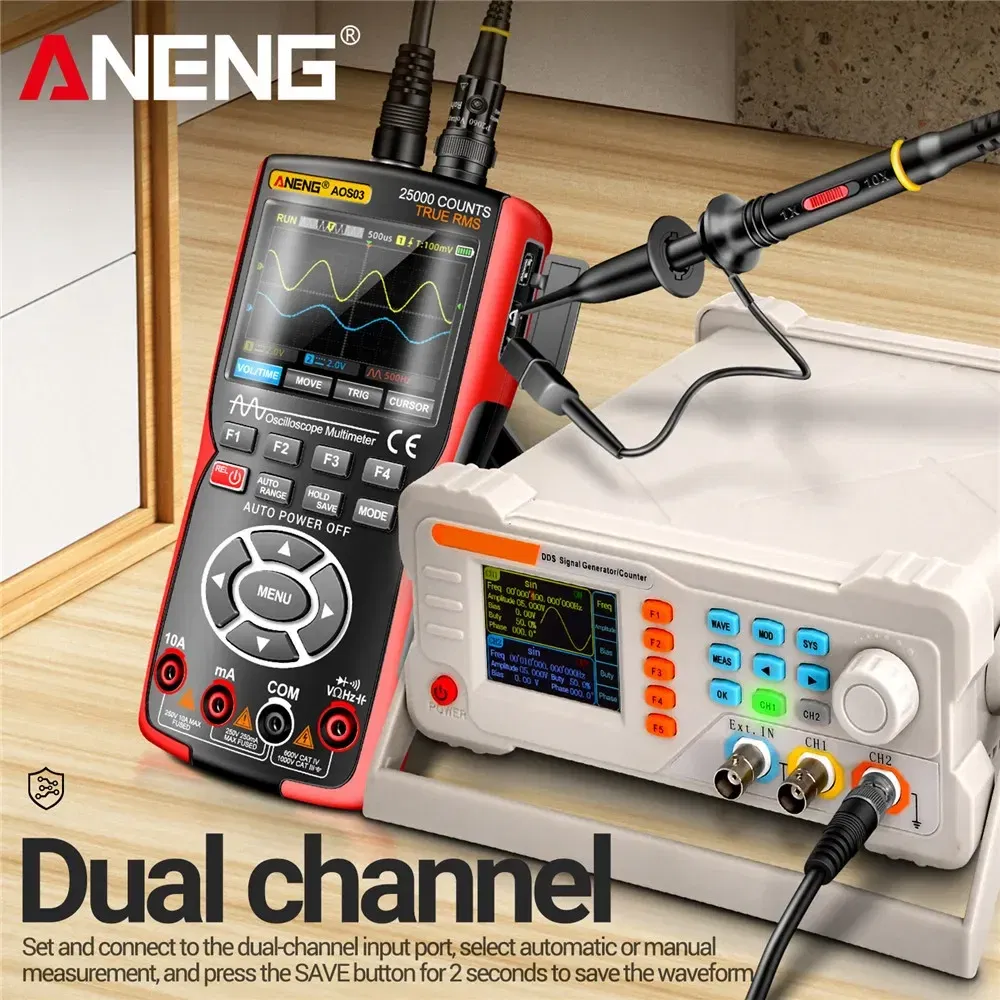 Color: WHITE - ANENG AOS03 Oscilloscope Multimeter Signal Generator Waveform Output Handheld Battery  LCD Screen Display Multimeter