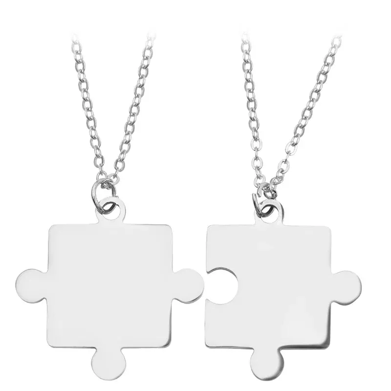 Metal color: Light Yellow Gold Color - 1pair Stainless Steel Classic Puzzle Pendant Necklace Simple Exquisite Jewellery Gift For Friends