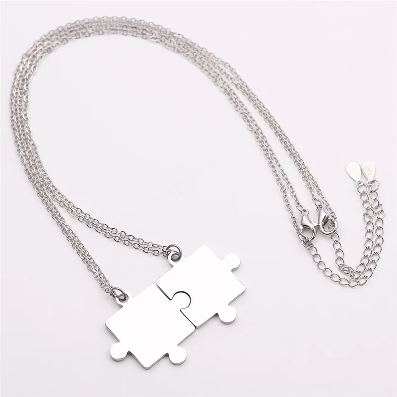 Metal color: Light Yellow Gold Color - 1pair Stainless Steel Classic Puzzle Pendant Necklace Simple Exquisite Jewellery Gift For Friends