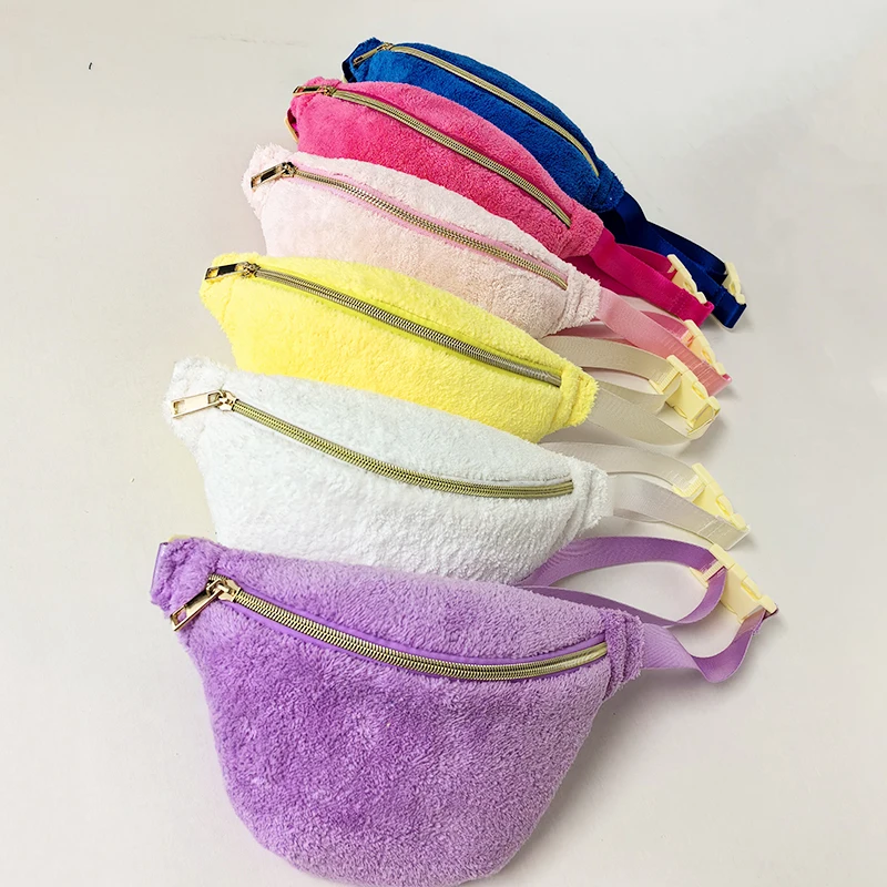 Color: Black - Plush Colorful Fanny Bag Outdoor Waist Pack Female Banana  for Running Walking Fitness Gym Pouch Wedding Party Bridal Bag Gift