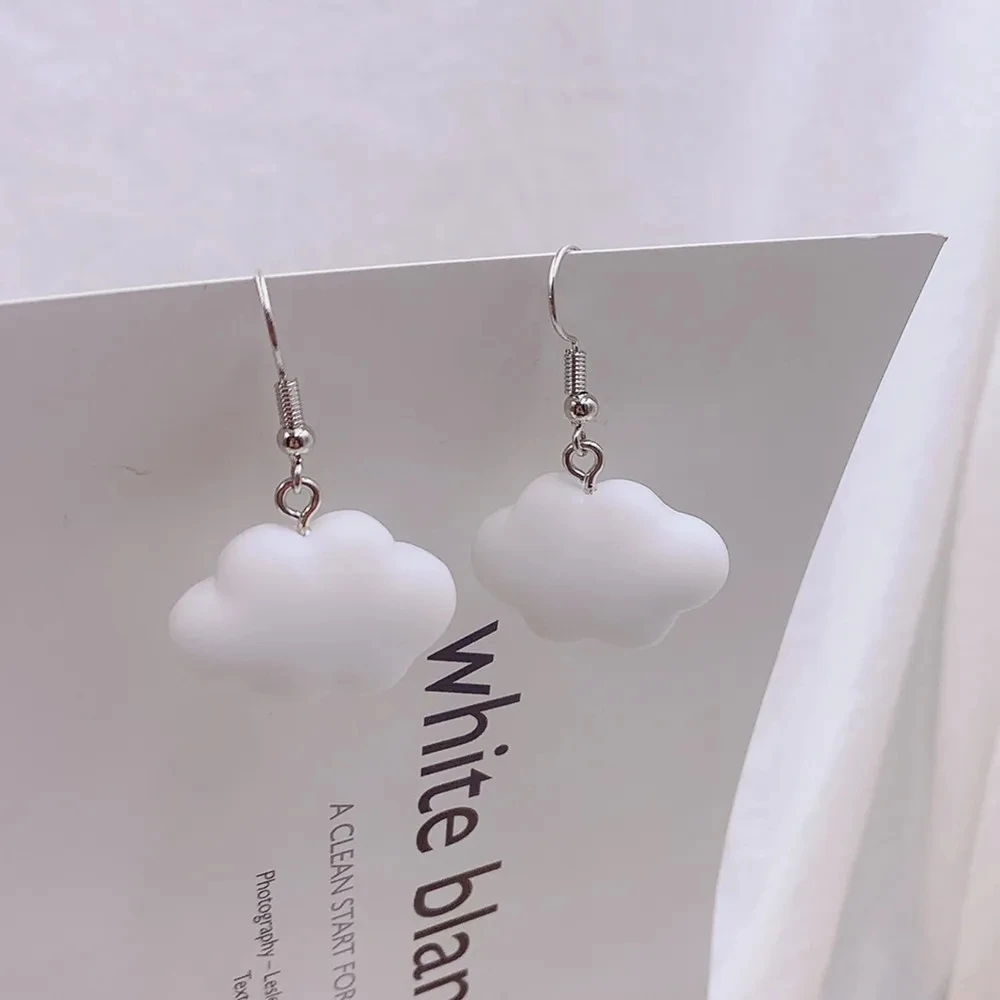 Metal Color: Blue Zinc - Ultra-Low New Fashion Cute White Cloud Stud Earrings Delicate Mushroom Clouds for Women Girls Ear Jewelry Wholesale Gifts Bear