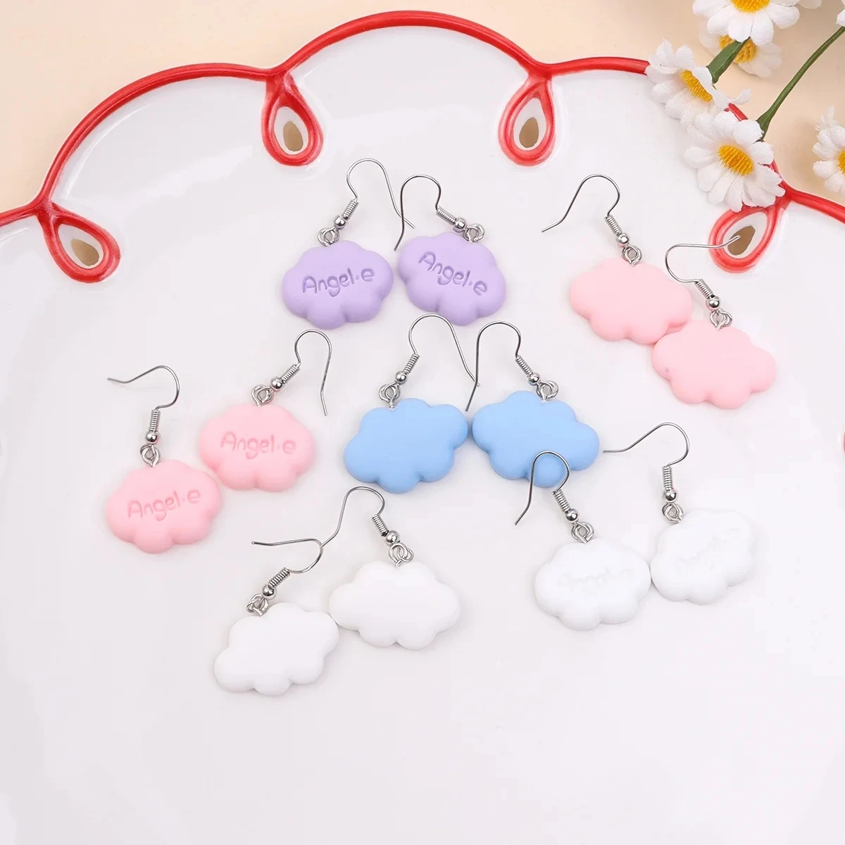 Metal Color: Blue Zinc - Ultra-Low New Fashion Cute White Cloud Stud Earrings Delicate Mushroom Clouds for Women Girls Ear Jewelry Wholesale Gifts Bear