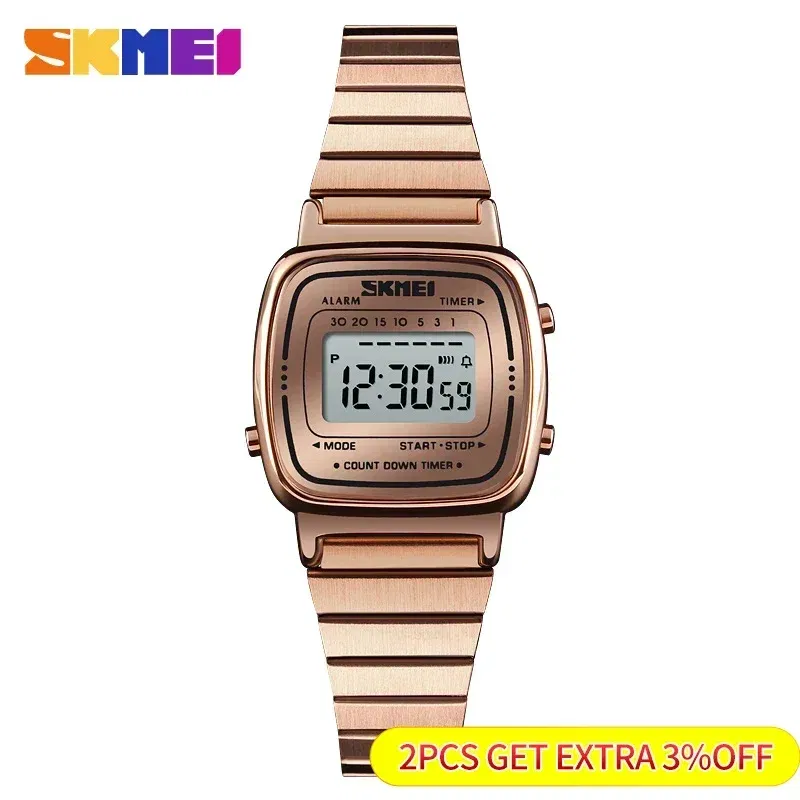Color: BRONZE, Ships From: CHINA - SKMEI1901 Women Top brands Luxury 3Bar Waterproof Ladies Watches Small Dial Digital Watch Relogio Feminino  Fashion Sport Watch