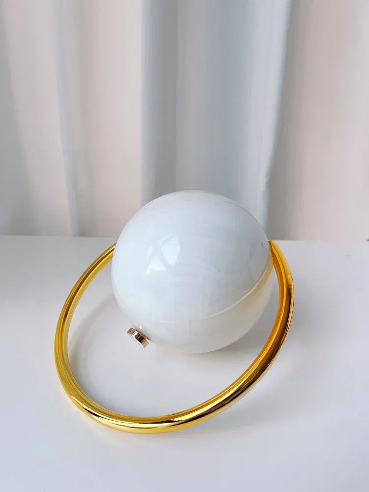Color: Gold - 2025 New Marble Pattern Spherical Banquet Bag for Women Trendy Electroplated Handle PVC Handbags Lady Mini Purse Evening Clutch